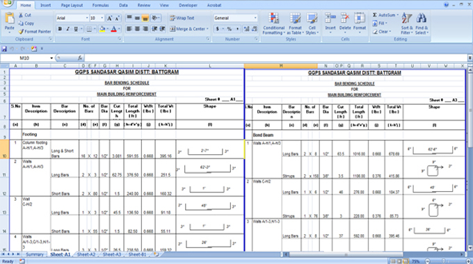 Bar Bending Schedule for steel and building reinforcement