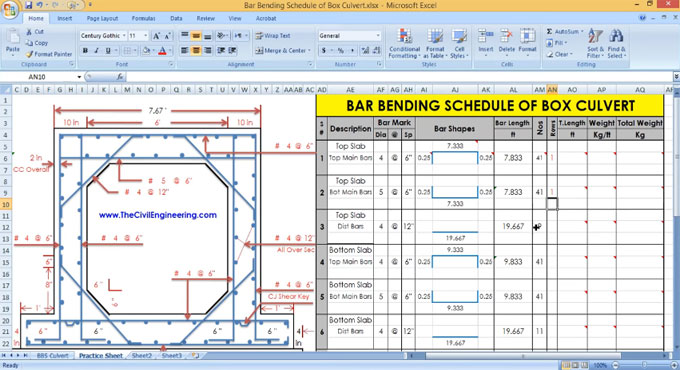 Download RCC Box Culvert Bar Bending Schedule