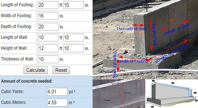 Concrete Calculator for Wall Section and Footing