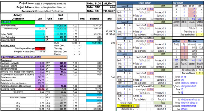 Concrete Estimating Excel Spreadsheet Download Concrete Estimate Sheet