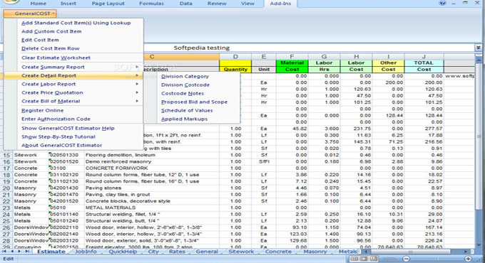 Download GeneralCost Estimator for Excel