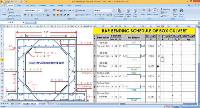 RCC Box Culvert Bar Bending Schedule