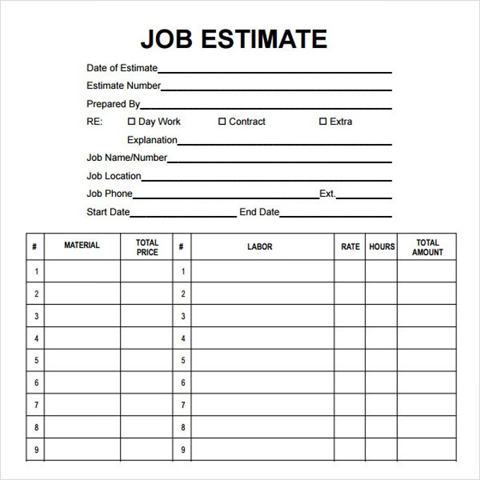 Job Estimate Sheet | Download Classic Job Estimate Sheet | Cost ...