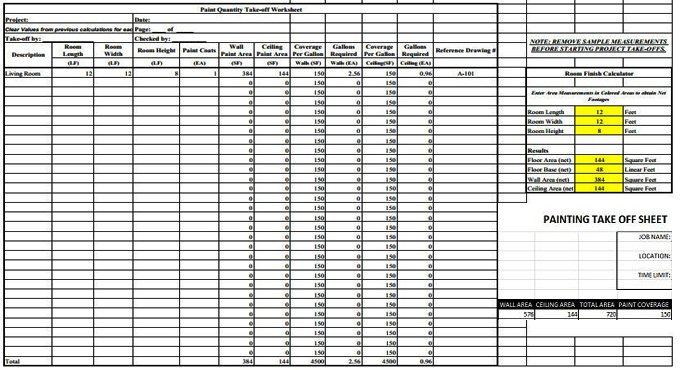 How to Calculate Paint Quantity and Construction Material Take-off Sheets